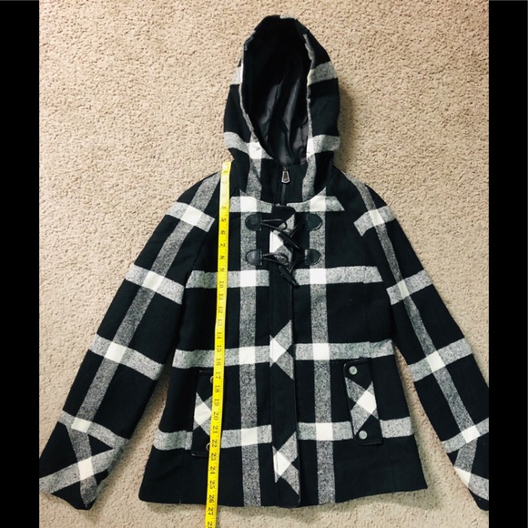 WALLFLOWER Jacket M Hooded Polyester/Wool black white pockets - Picture 2 of 12